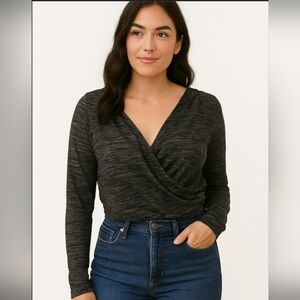 Gap Faux Wrap Marled Heather Gray Long Sleeve Top